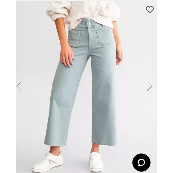 Buckle Pants - Mica Denim Buckle Super High Rise Cropped Wide Leg Stretch Pant 26 Mint Green